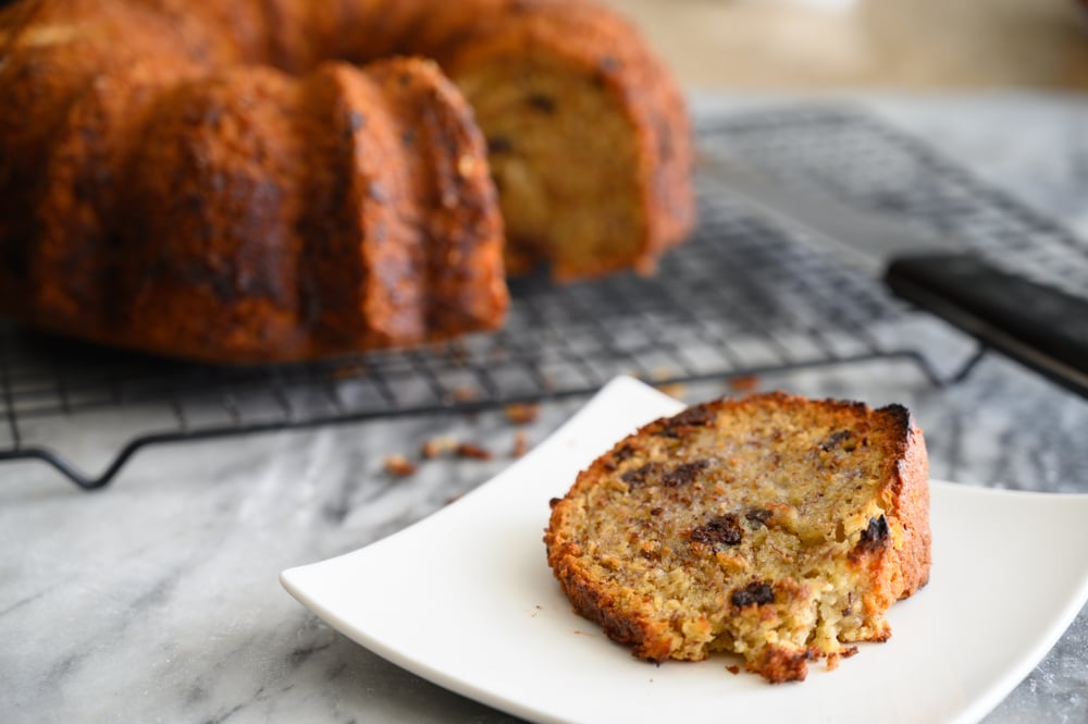 Sliced banana bread on a plate